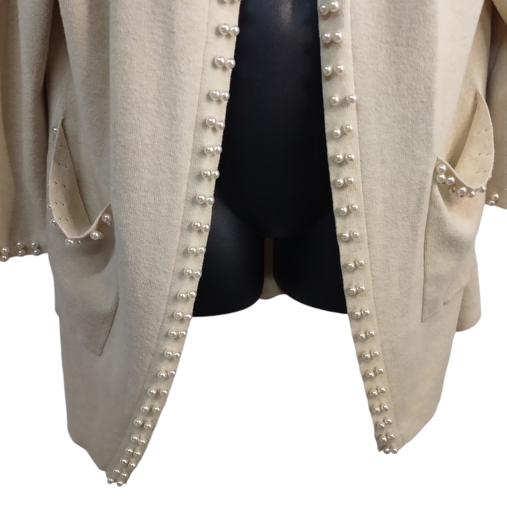 On Twelfth Sweater Cardigan Women's Cream Open Front Sweater Cardigan Size M - Picture 5 of 11